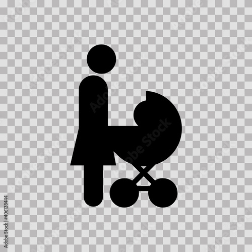 mother with stroller icon in simple icon style. Vector illustration on transparent background