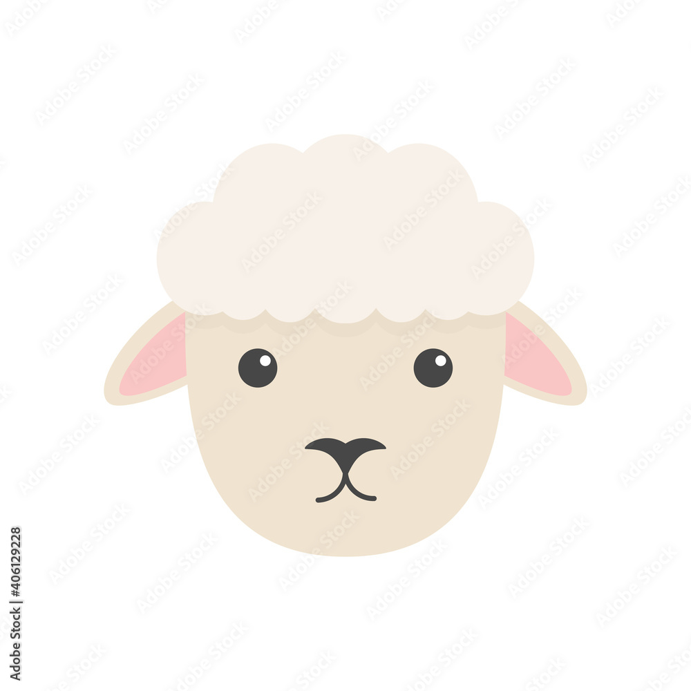 Cute sheep head. Cartoon farm animal. Vector illlustration isolated on white Cute sheep head. Cartoon farm animal. Vector illlustration isolated on white