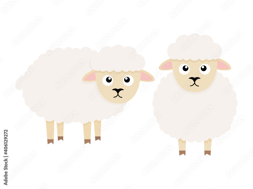 Obraz premium Cute sheep character. Cartoon farm animal. Vector illsutration isolated on white