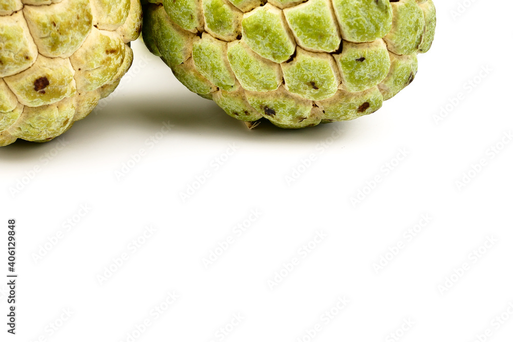 Sugar apple, custard apple, Annona, sweetsop (Cherimoya) isolate on white background. Fruit Properties Lower Cholesterol Levels concept Sugar apple, custard apple, Annona, sweetsop (Cherimoya) isolate on white background. Fruit Properties Lower Cholesterol Levels concept