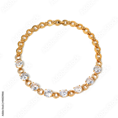 Women`s golden necklace with gemstones