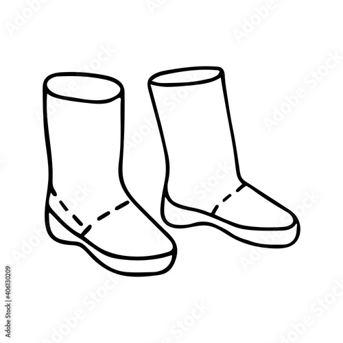 Beautiful hand-drawn fashion vector illustration of a lady's boots for girls isolated on a white background for coloring book