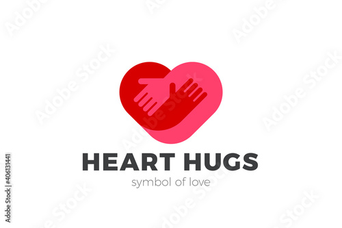 Heart Love Hugs Logo Hugging Hands design vector template. Valentines day Romantic dating Charity Donation Logotype concept icon.