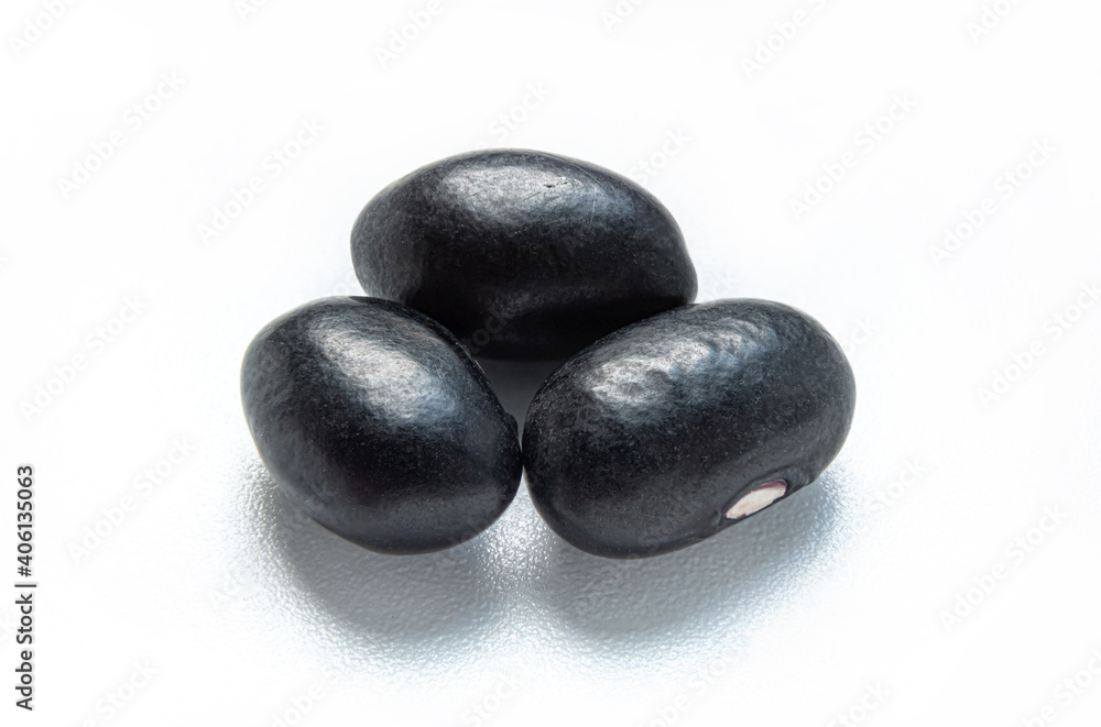 close up macro shot Black gram (Vigna mungo) isolated on white background. Top view. Flat lay. close up macro shot Black gram (Vigna mungo) isolated on white background. Top view. Flat lay.