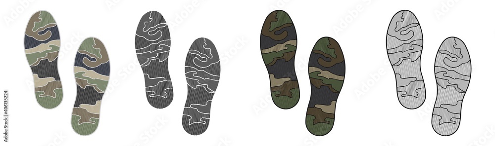 footprints icon set with army pattern. shoes sole, Vector Illustration footprints icon set with army pattern. shoes sole, Vector Illustration