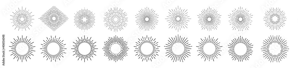 Set of Sun burst vector icon illustration. light rays elements, Vintage sunburst, Starburst ray or firework decoration with hand drawn sunshine beams. Set of Sun burst vector icon illustration. light rays elements, Vintage sunburst, Starburst ray or firework decoration with hand drawn sunshine beams.