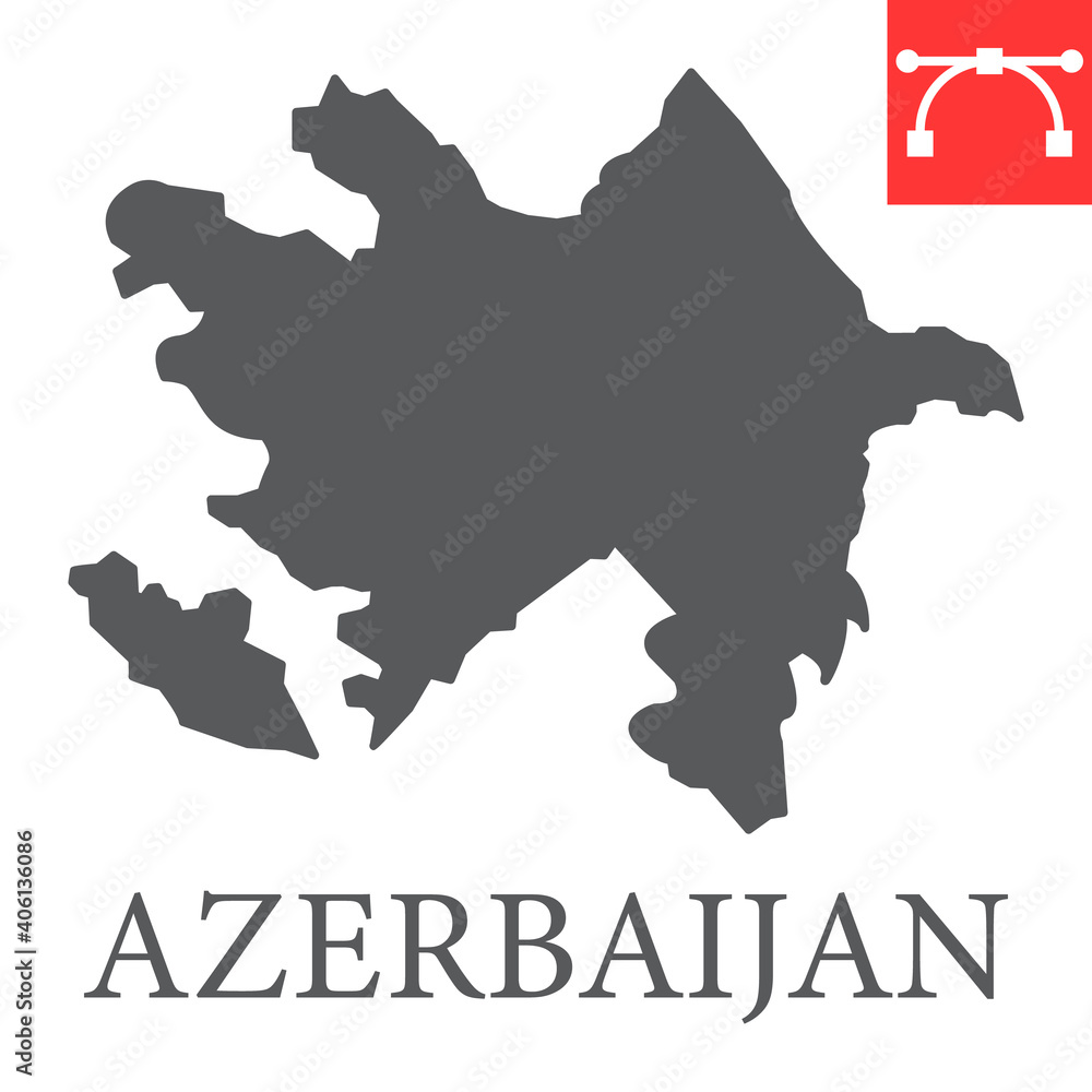Map of Azerbaijan glyph icon, country and geography, azerbaijan map sign vector graphics, editable stroke solid icon, eps 10.