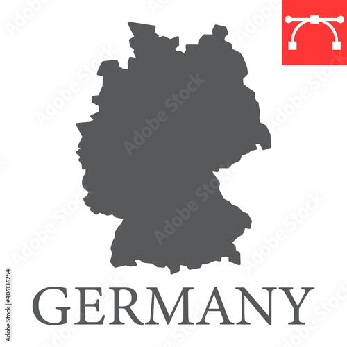Map of Germany glyph icon, country and geography, germany map sign vector graphics, editable stroke solid icon, eps 10.