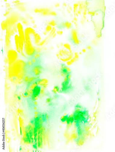 Hand drawn watercolor abstract background in bright yellow and green color