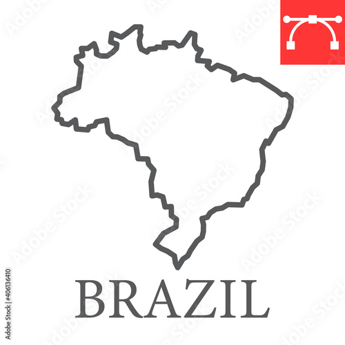 Map of Brazil line icon, country and geography, brazil map sign vector graphics, editable stroke linear icon, eps 10.