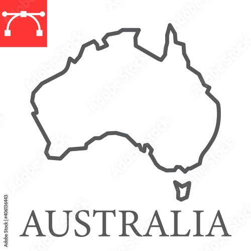Map of Australia line icon, country and geography, australia map sign vector graphics, editable stroke linear icon, eps 10.