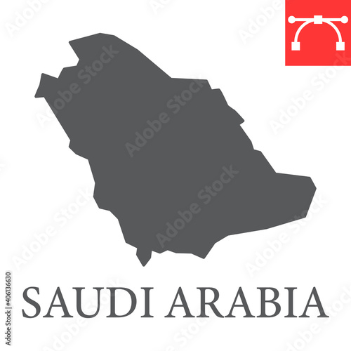 Map of Saudi Arabia glyph icon, country and geography, saudi arabia map sign vector graphics, editable stroke solid icon, eps 10.