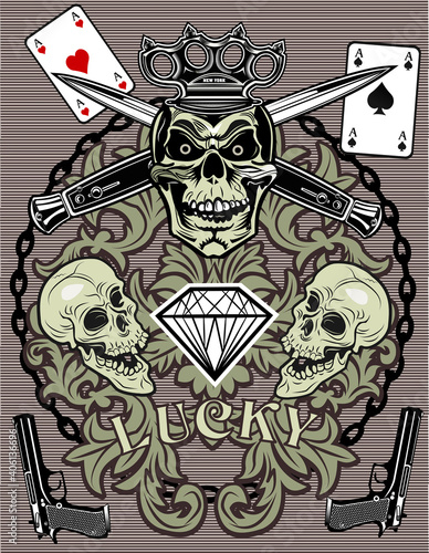 Vintage label. Skull dagger knife