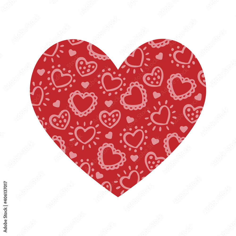 Hand-drawn heart texture isolated on white background. Valentine's day card.Vector illustration