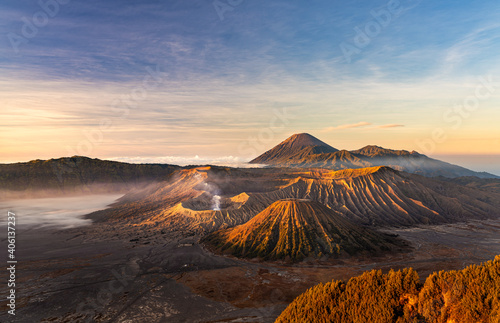 Beautiful sunrise at Mount Bromo , the active volcano in Bromo Tengger Semeru National Park, East Java, Indonesia