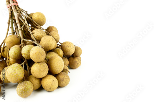 Branch Longan  Dimocarpus longan  isolated on white background. Famous fruit Central of Thailand