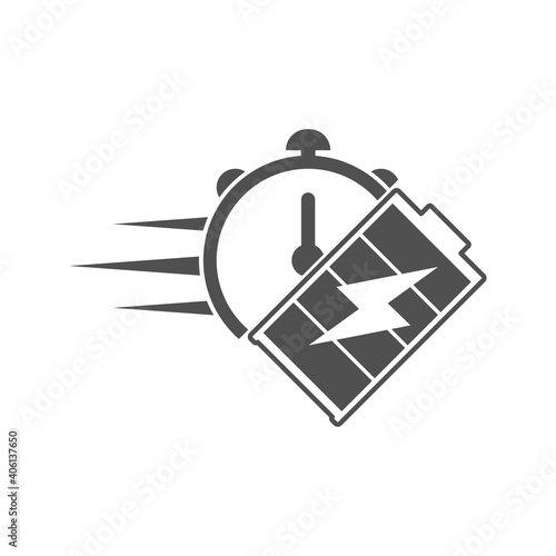 Fast charging rechargeable battery icon. Flat style. Isolated on white background. 