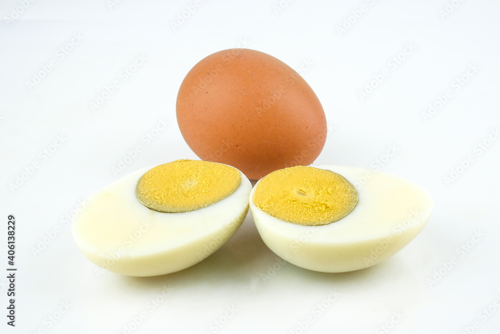 hard boiled chicken egg isolated on white background.Nutrition concept hard boiled chicken egg isolated on white background.Nutrition concept