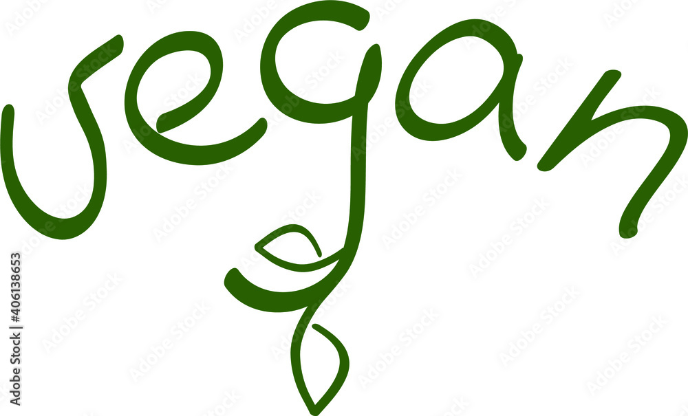 Fototapeta premium Hand lettering vector illustration Vegan on white background with a sprout with green leaves. Healthy and nature-friendly plant based diet and nutrition philosophy.