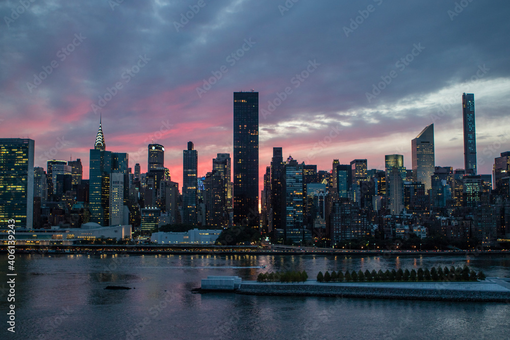 View at Manhattan from Long Island City during sunset in the Summertime, New York City, United States of America
