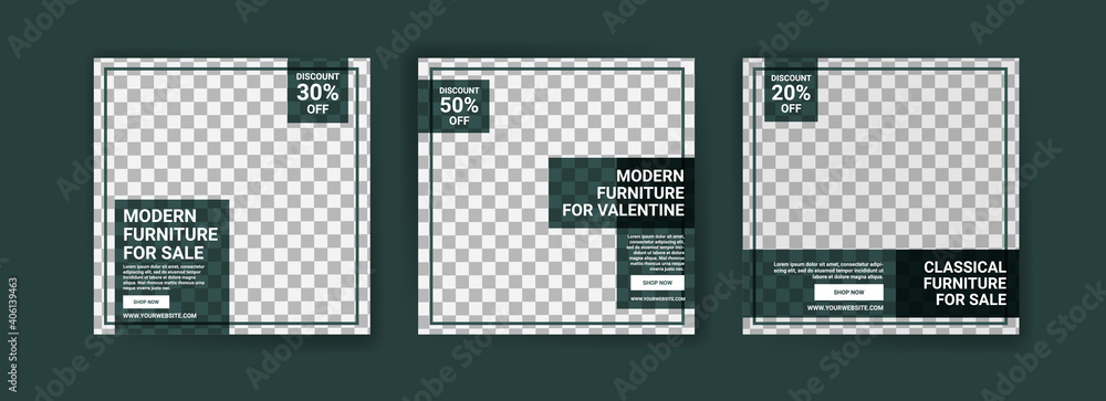 Naklejka premium Social media post template for furniture sale. Advertising furniture sales. Offer social media banners for furniture ads. Social media post design template for promotion.