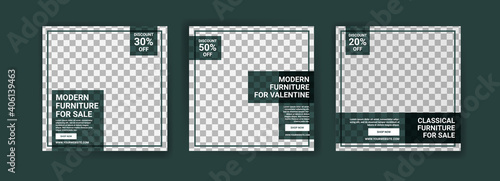 Social media post template for furniture sale. Advertising furniture sales. Offer social media banners for furniture ads. Social media post design template for promotion.