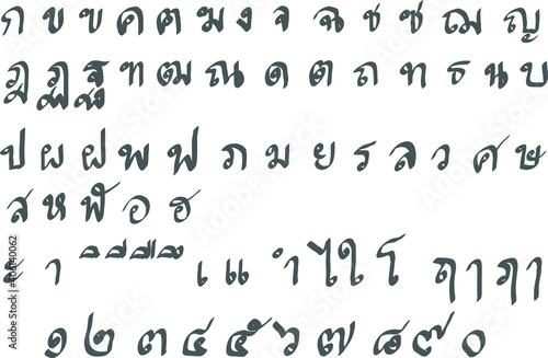 Thai characters and numbers in hand writing isolated on white