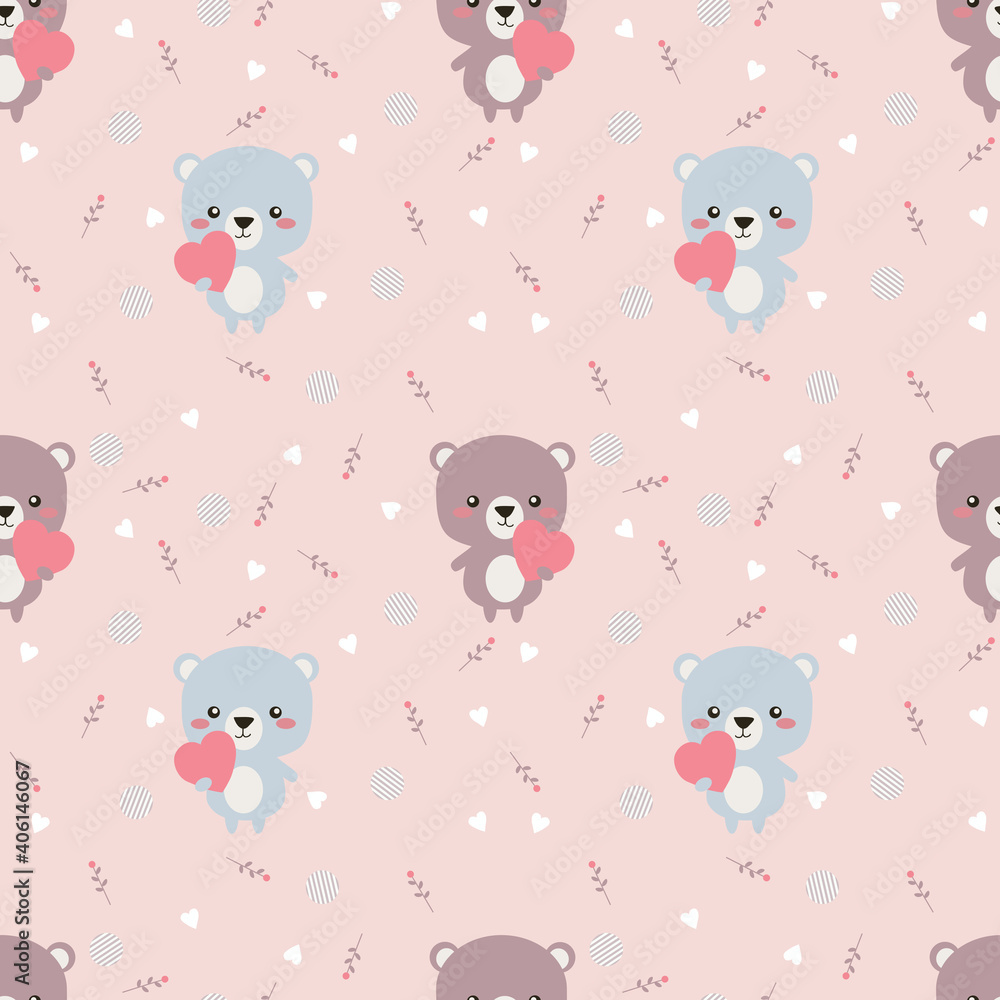 Lovely bear hold heart seamless pattern Lovely bear hold heart seamless pattern
