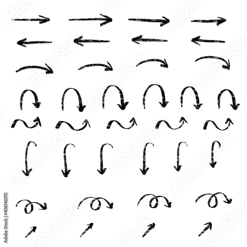 Hand drawn arrow set  abstract shapes doodle  collection of black direction sketch symbols  vector illustration graphic design elements - Vector