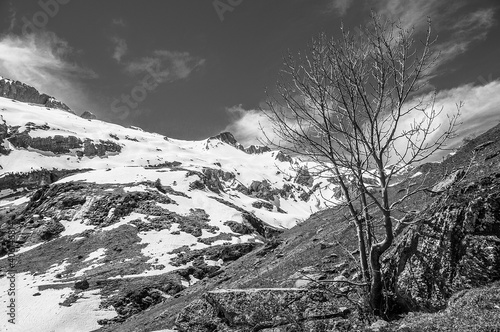 Parque nacional de Ordesa y Monteperdido. Valle de Otal. Senderismo en los pirineos en una paisaje alpino nevado photo