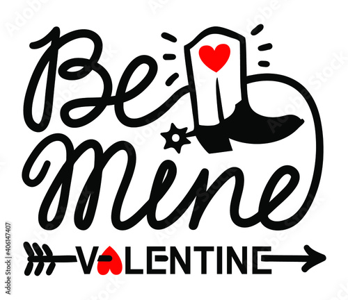 Cowboy Happy Valentine day. Country Farm with Cowboy hat and text rope heart decoration. Printable pink vector illustration background isolated on white for card or print