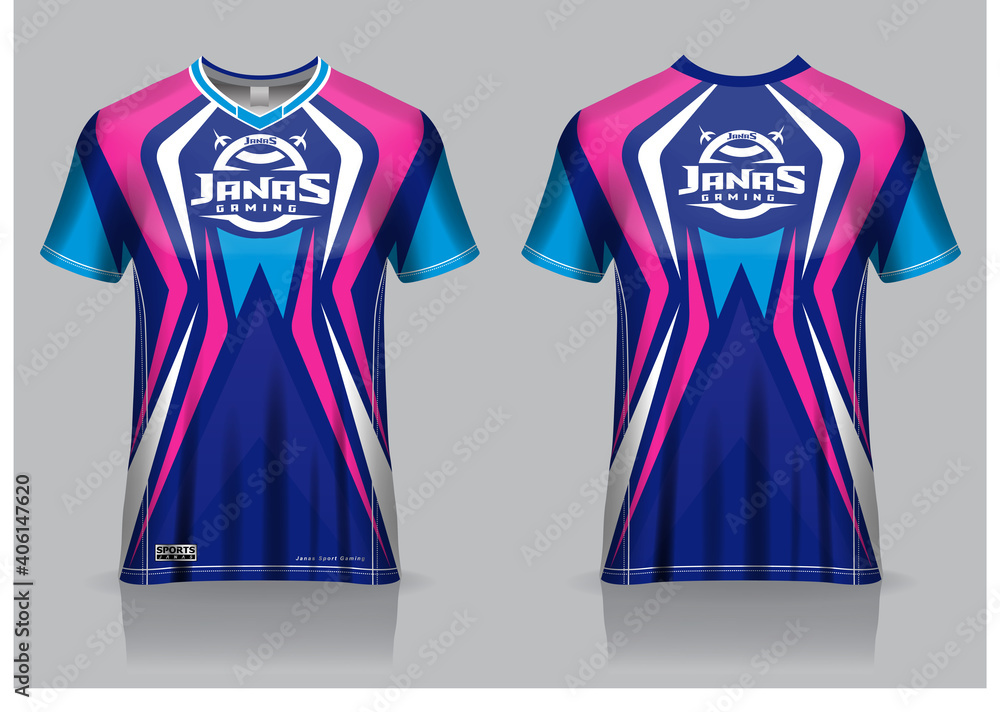 Esport gaming t shirt jersey template, uniform, front and back view Esport gaming t shirt jersey template, uniform, front and back view