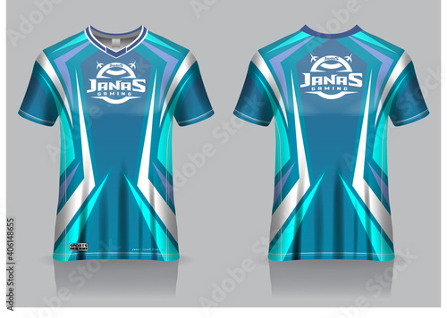 Esport gaming t shirt jersey template, uniform, front and back view