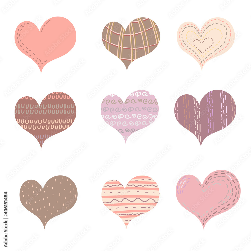 Set of heart, love valentine symbol. The heart of the painted icons are set on a white background. A collection of handwritten boho hearts. Creative Arts, a modern concept. Vector illustration Set of heart, love valentine symbol. The heart of the painted icons are set on a white background. A collection of handwritten boho hearts. Creative Arts, a modern concept. Vector illustration