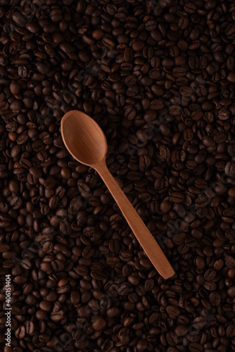 coffee beans and wooden spoon