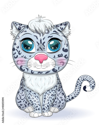 Wallpaper Mural Cartoon snow leopard with expressive eyes. Wild animals, character, childish cute style. Torontodigital.ca