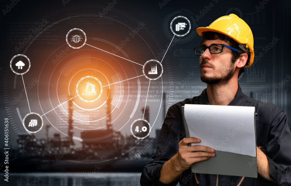 Engineering technology and industry 4.0 smart factory concept with icon ...