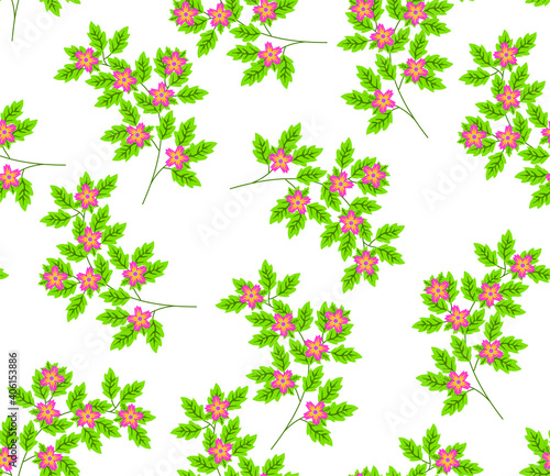 Vector seamless pattern with small blue, pink and yellow   flowers. Light floral background