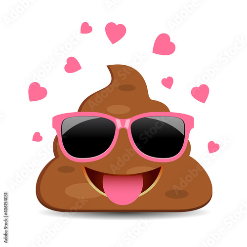 Poop emoji in love, vector funny cartoon