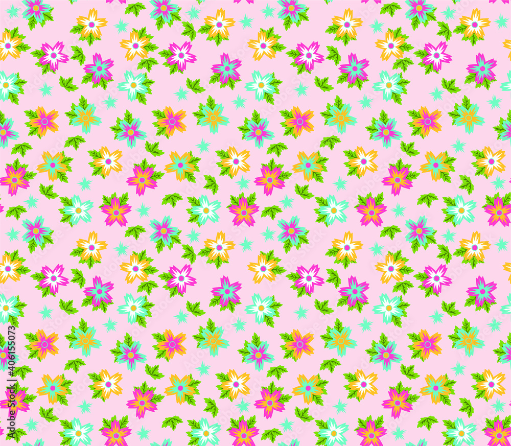 Vector seamless pattern with small blue, pink and yellow flowers. Floral background Vector seamless pattern with small blue, pink and yellow flowers. Floral background