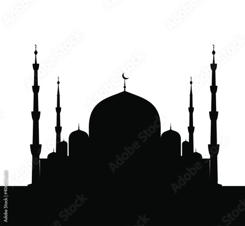 Beautiful and fabulous Muslim temple mosque. Vector graphics of oriental architecture. Arab national traditions. Building for believers and religious people