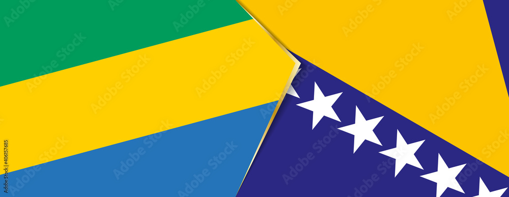 Gabon and Bosnia and Herzegovina flags, two vector flags. Gabon and Bosnia and Herzegovina flags, two vector flags.