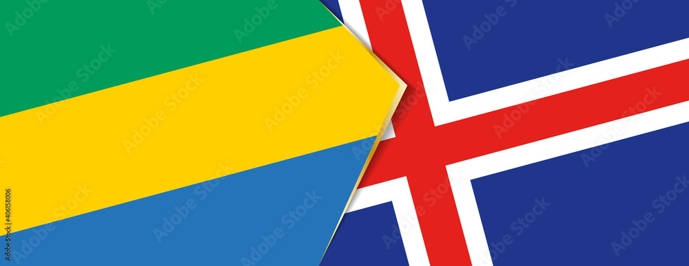 Gabon and Iceland flags, two vector flags.