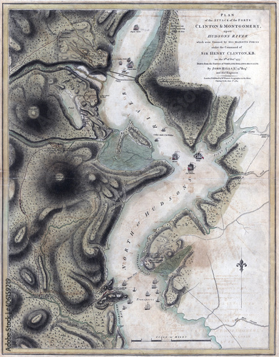 Fotografija Vertical vintage map of Hudson's River as of 18th century