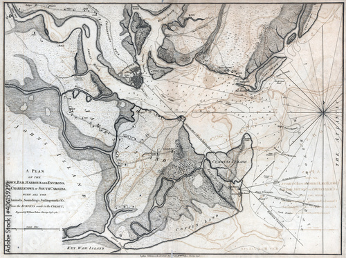 Fototapeta 18th-century vintage map of Charlestown during the American Revolution