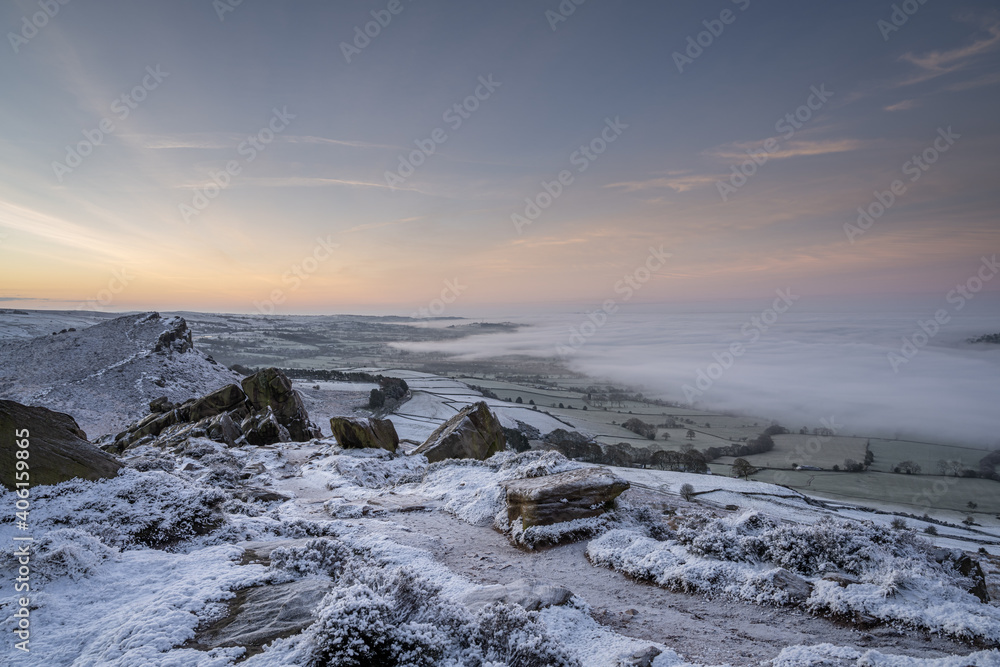 Winter sunrise cloud inversion, and snow at The Roaches, Staffordshire Winter sunrise cloud inversion, and snow at The Roaches, Staffordshire