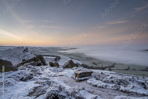 Winter sunrise cloud inversion, and snow at The Roaches, Staffordshire © Rob Thorley