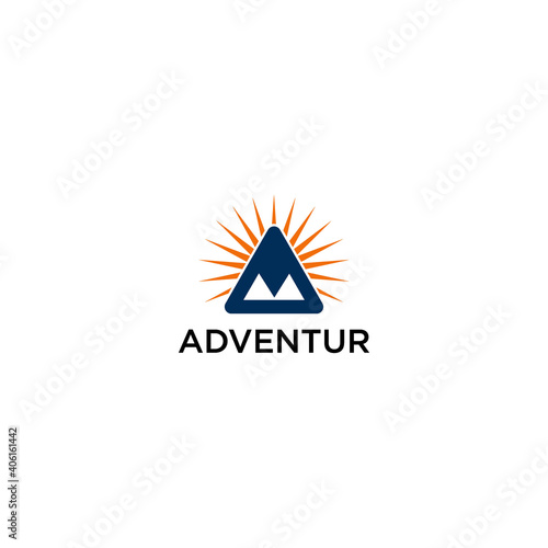 
Mountain adventure with sunrise logo. vector