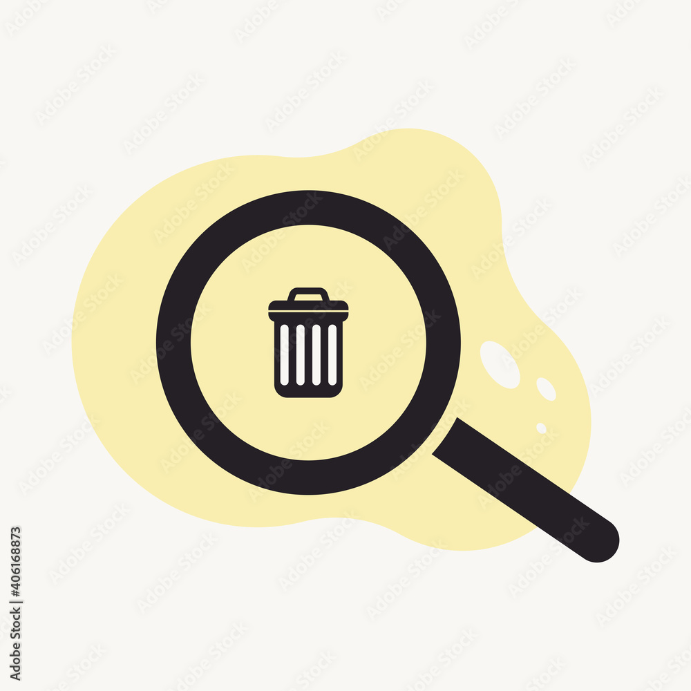 Magnifying glass and trash can icon vector illustration