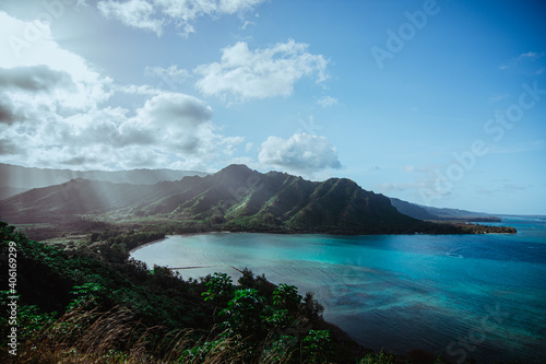 View of the sea and mountains in Hawaii